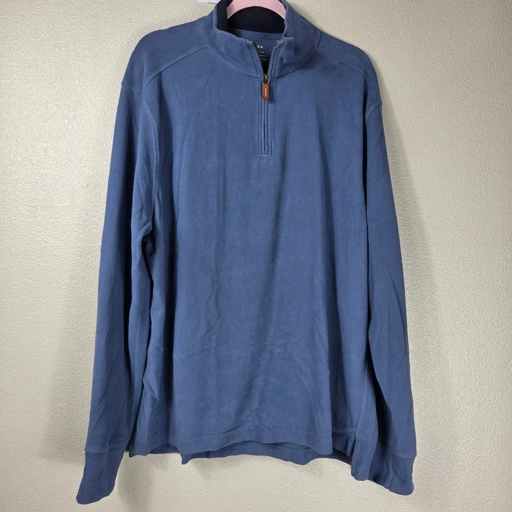 J.Crew Men's XL Blue 100% Cotton Quarter Zip Pullover Leather Zip